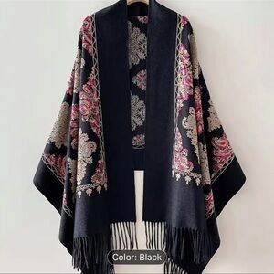 NEW Black and Pink Floral Shawl
